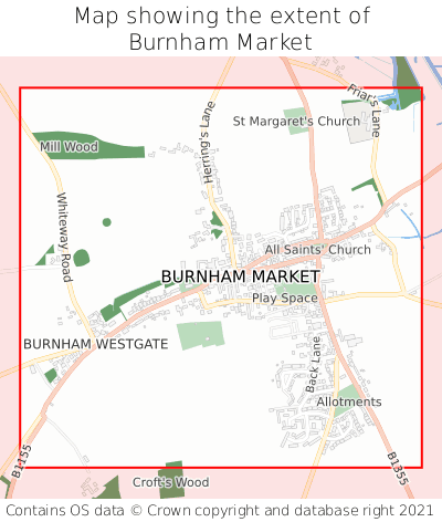Map showing extent of Burnham Market as bounding box