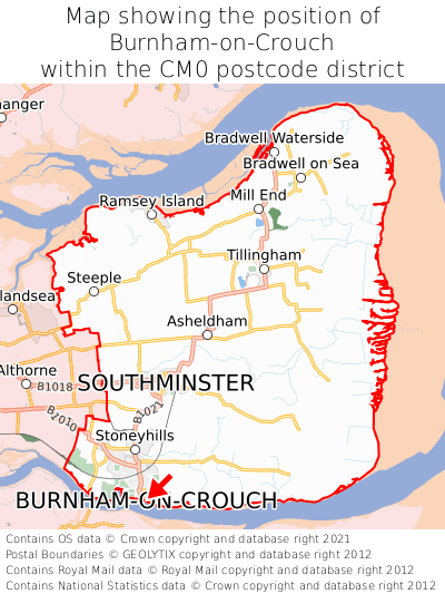 Map showing location of Burnham-on-Crouch within CM0