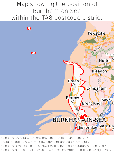 Map showing location of Burnham-on-Sea within TA8