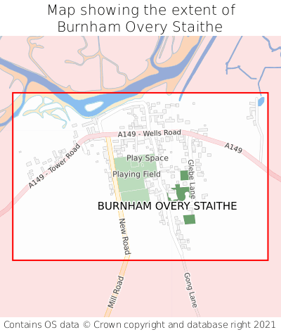 Map showing extent of Burnham Overy Staithe as bounding box