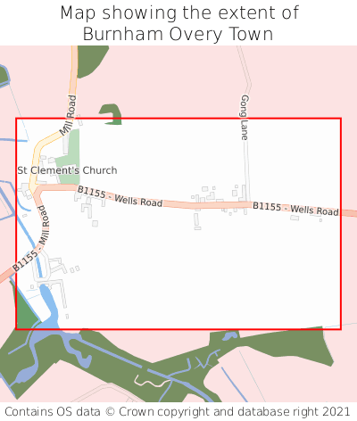 Map showing extent of Burnham Overy Town as bounding box