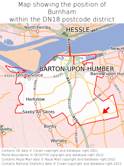 Map showing location of Burnham within DN18
