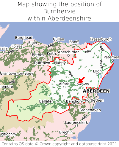 Map showing location of Burnhervie within Aberdeenshire