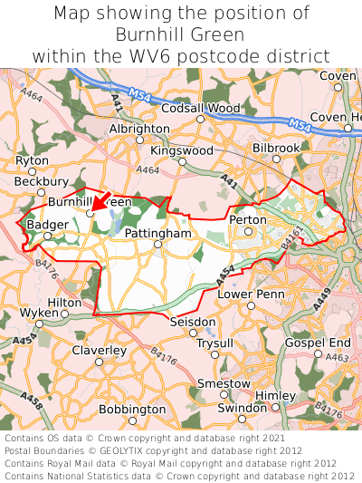 Map showing location of Burnhill Green within WV6