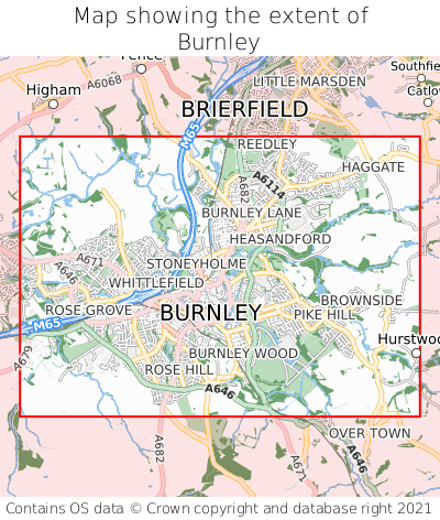 Map showing extent of Burnley as bounding box