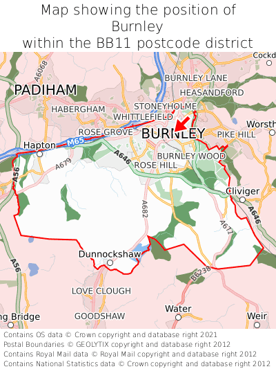 Map showing location of Burnley within BB11