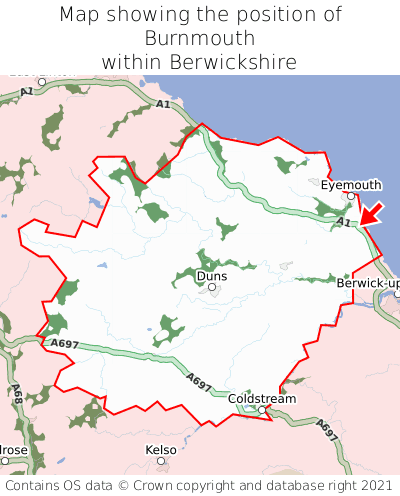 Map showing location of Burnmouth within Berwickshire