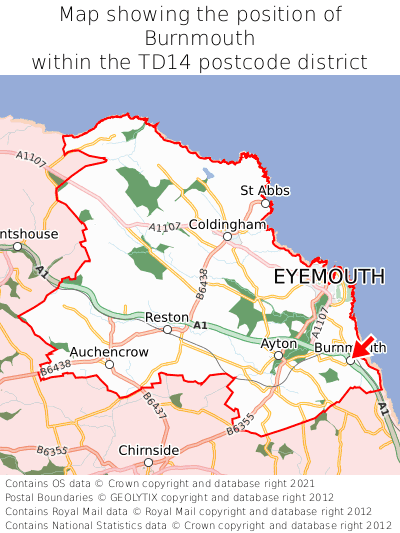 Map showing location of Burnmouth within TD14