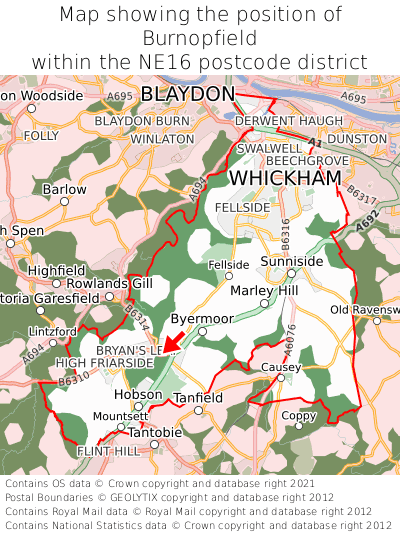 Map showing location of Burnopfield within NE16