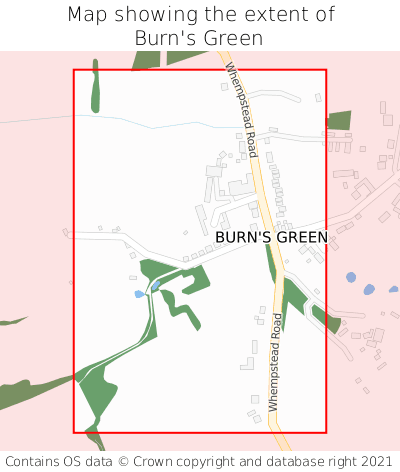 Map showing extent of Burn's Green as bounding box