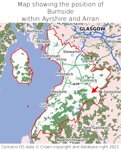 Map showing location of Burnside within Ayrshire and Arran