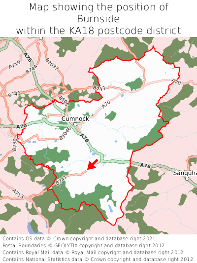 Map showing location of Burnside within KA18
