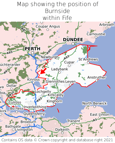 Map showing location of Burnside within Fife