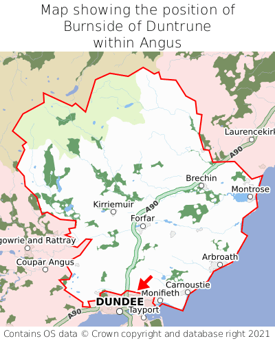 Map showing location of Burnside of Duntrune within Angus