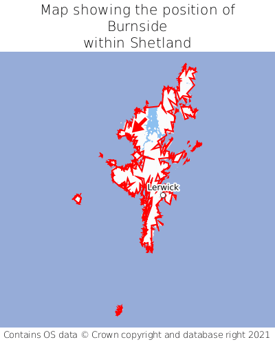 Map showing location of Burnside within Shetland