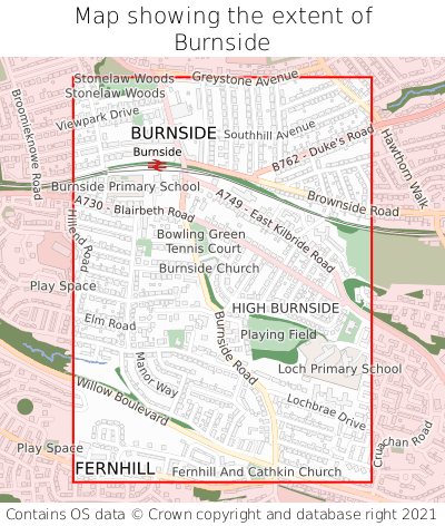 Map showing extent of Burnside as bounding box