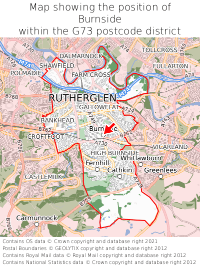 Map showing location of Burnside within G73