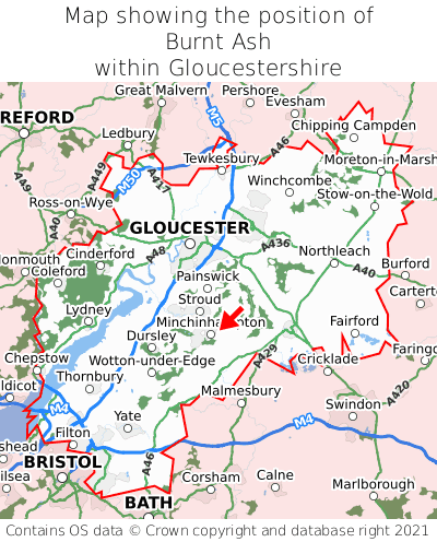 Map showing location of Burnt Ash within Gloucestershire