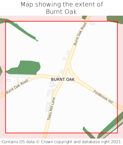 Map showing extent of Burnt Oak as bounding box
