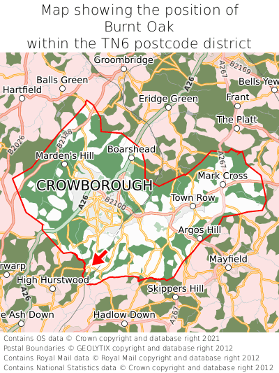 Map showing location of Burnt Oak within TN6