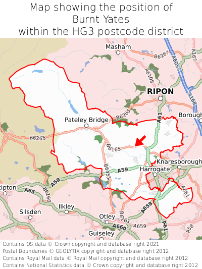 Map showing location of Burnt Yates within HG3