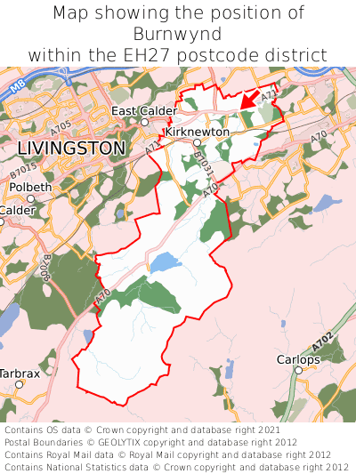 Map showing location of Burnwynd within EH27