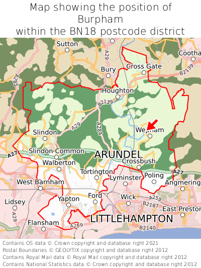 Map showing location of Burpham within BN18