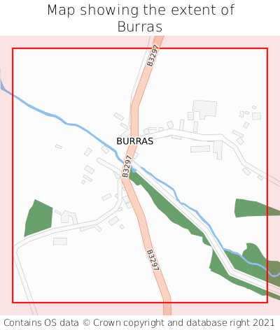 Map showing extent of Burras as bounding box