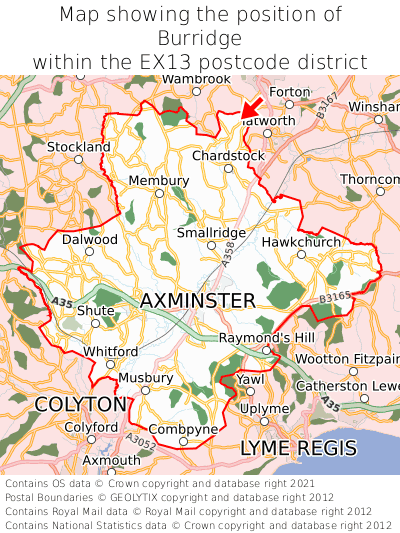 Map showing location of Burridge within EX13