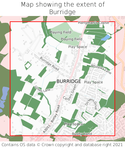 Map showing extent of Burridge as bounding box