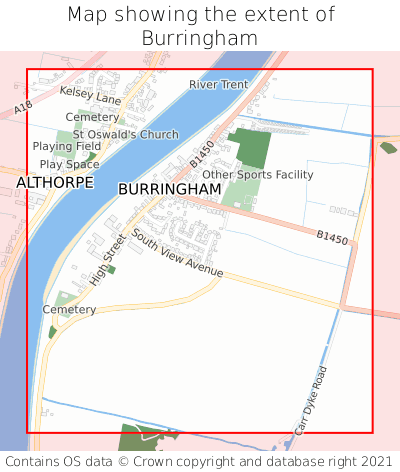 Map showing extent of Burringham as bounding box