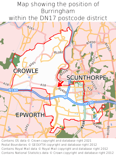 Map showing location of Burringham within DN17