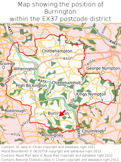 Map showing location of Burrington within EX37