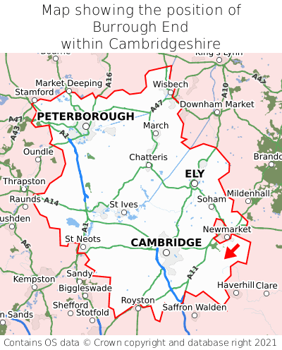 Map showing location of Burrough End within Cambridgeshire