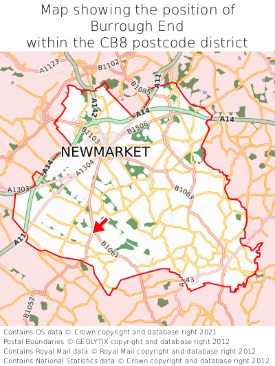 Map showing location of Burrough End within CB8