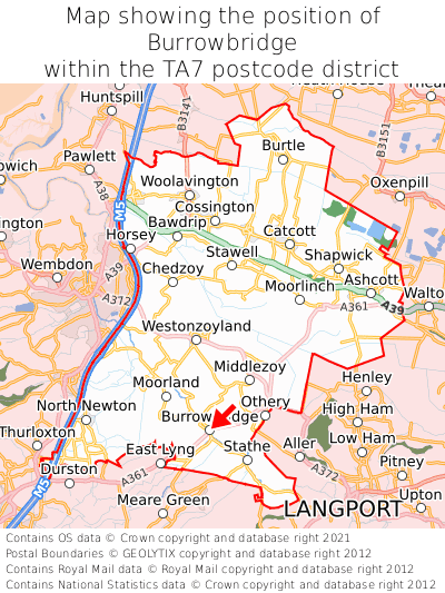 Map showing location of Burrowbridge within TA7