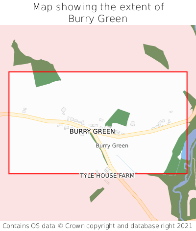 Map showing extent of Burry Green as bounding box