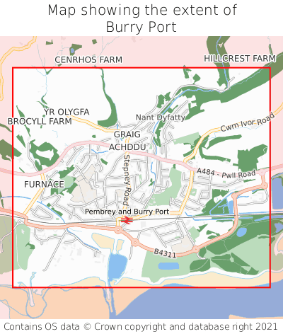 Map showing extent of Burry Port as bounding box