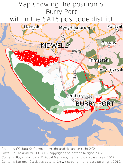 Map showing location of Burry Port within SA16