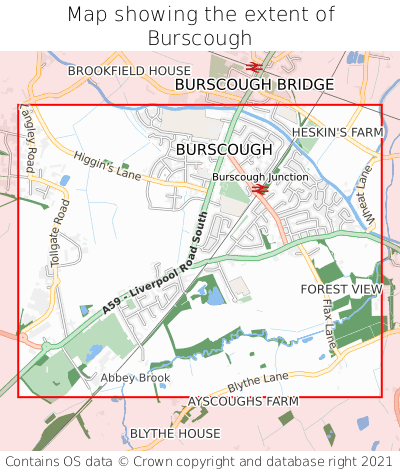 Map showing extent of Burscough as bounding box