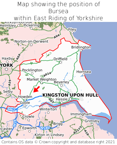 Map showing location of Bursea within East Riding of Yorkshire