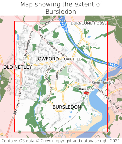 Map showing extent of Bursledon as bounding box