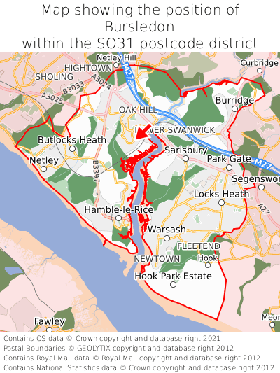 Map showing location of Bursledon within SO31