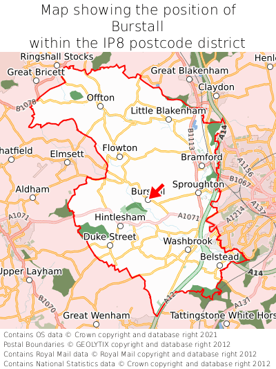 Map showing location of Burstall within IP8