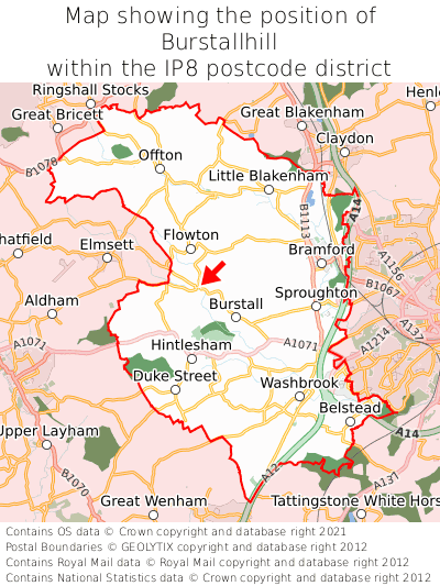 Map showing location of Burstallhill within IP8