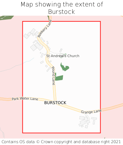 Map showing extent of Burstock as bounding box