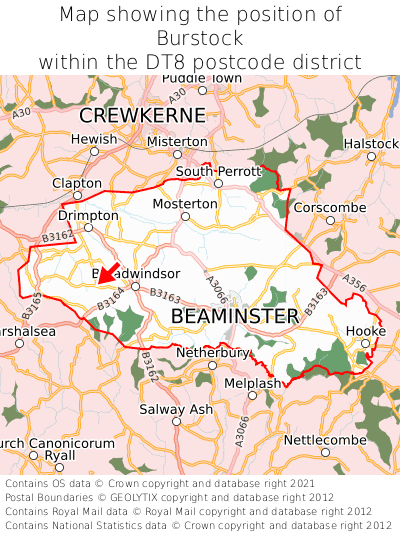 Map showing location of Burstock within DT8