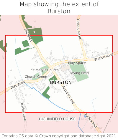 Map showing extent of Burston as bounding box