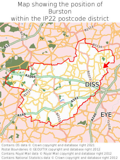 Map showing location of Burston within IP22
