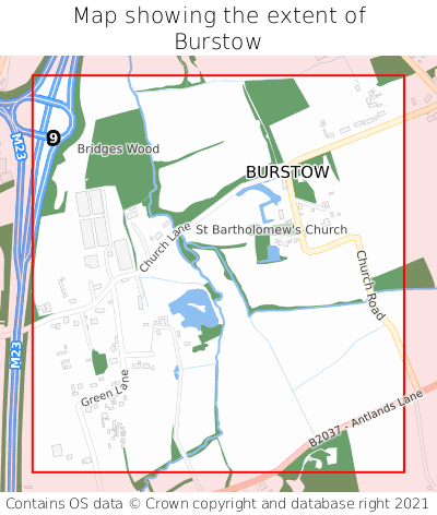 Map showing extent of Burstow as bounding box